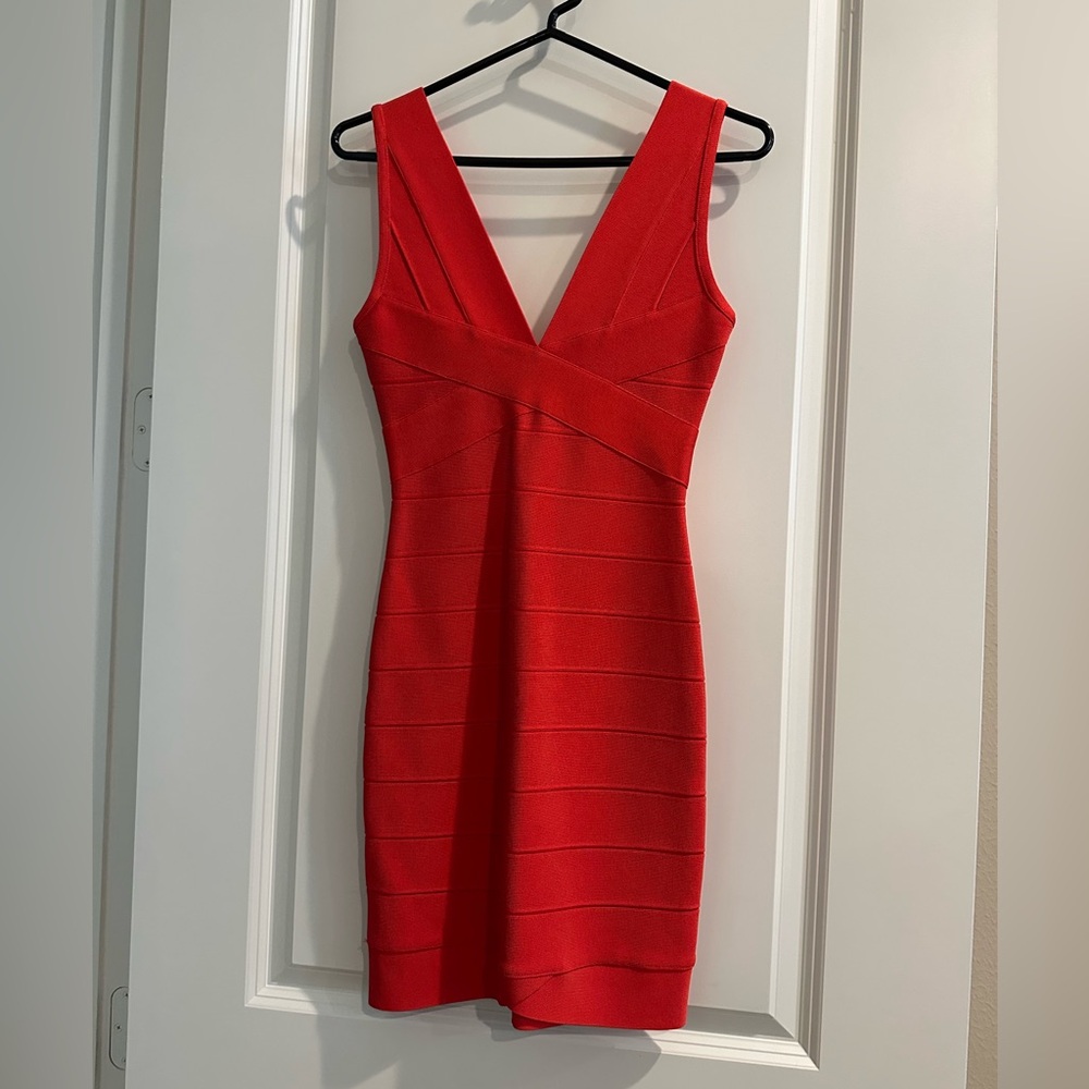 NWT Herve Leger Small Dress in Coral Poppy